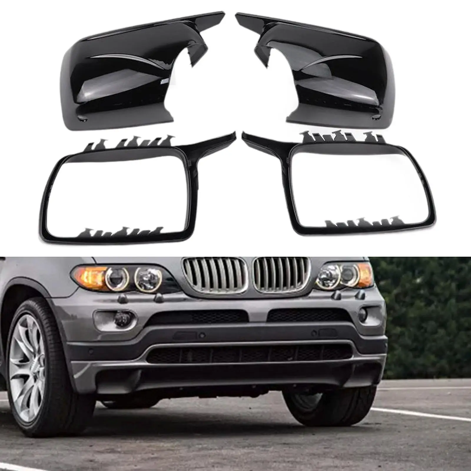 

4x Rearview Mirror Cover Repair Parts Rear View Mirror Case Compatible Easy Installation Mirror Cap Accessory for BMW 99-06