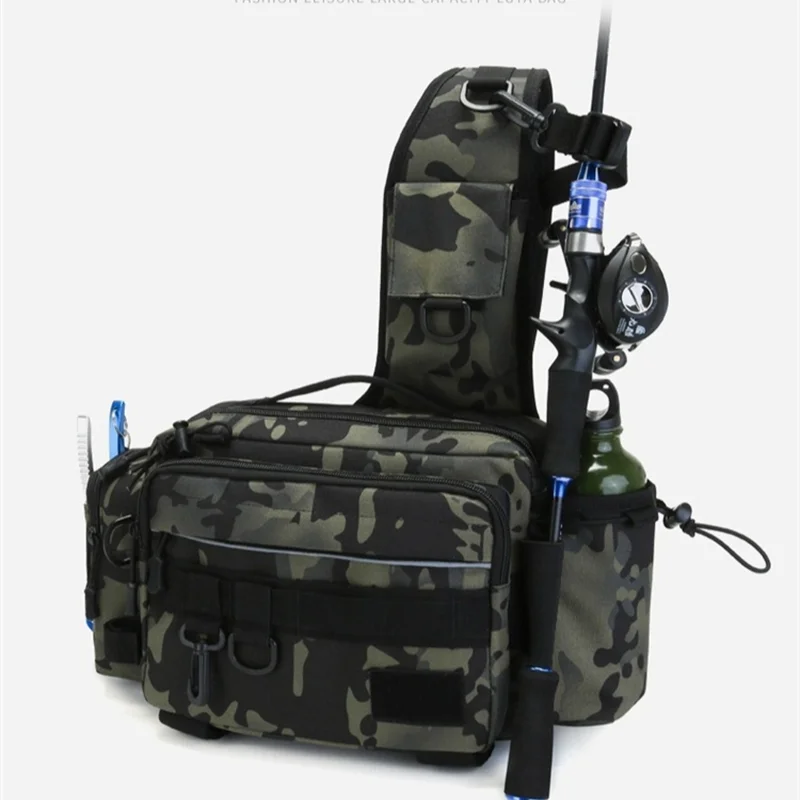 

Fishing Waist Pack Sling Bag Lures Gear Tackle Storage Rod Holder Water-Resistant Cross Body Pouch Fly Fishing Bag Lightweight