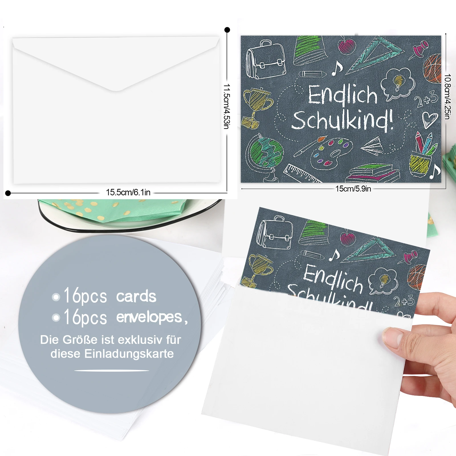 16 قطعة من رسائل دعوة للاستخدام الأول من المدرسة، "سأكون طفلًا مدرسيًا" وغيرها من المواضيع المتصلة بالمدرسة، تشالبو