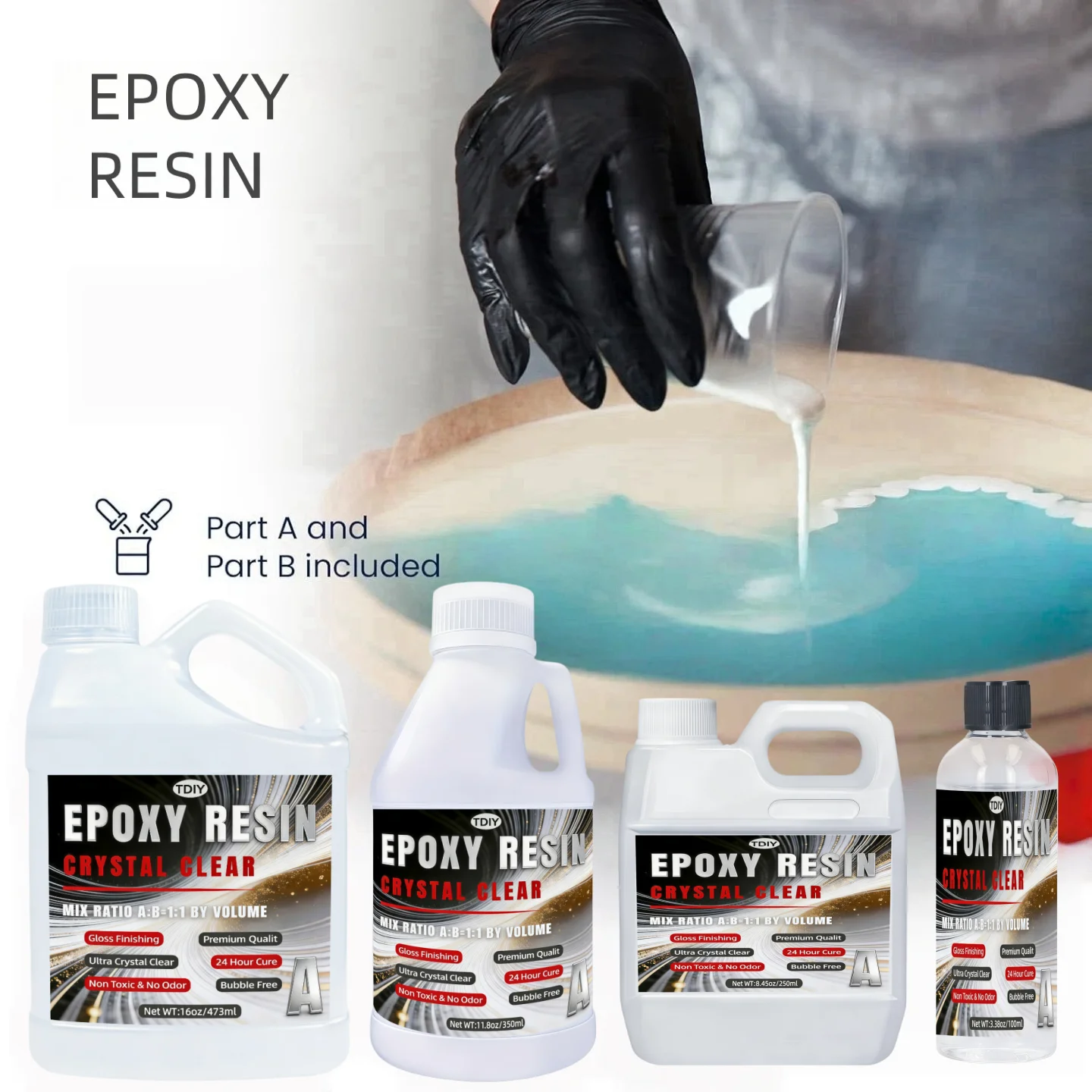 

Clear EPOXY RESIN Kit Art Craft Casting Supplies Hobbyist Crafts For Tabletop Coatings River Tables Coasters Polymer Clay