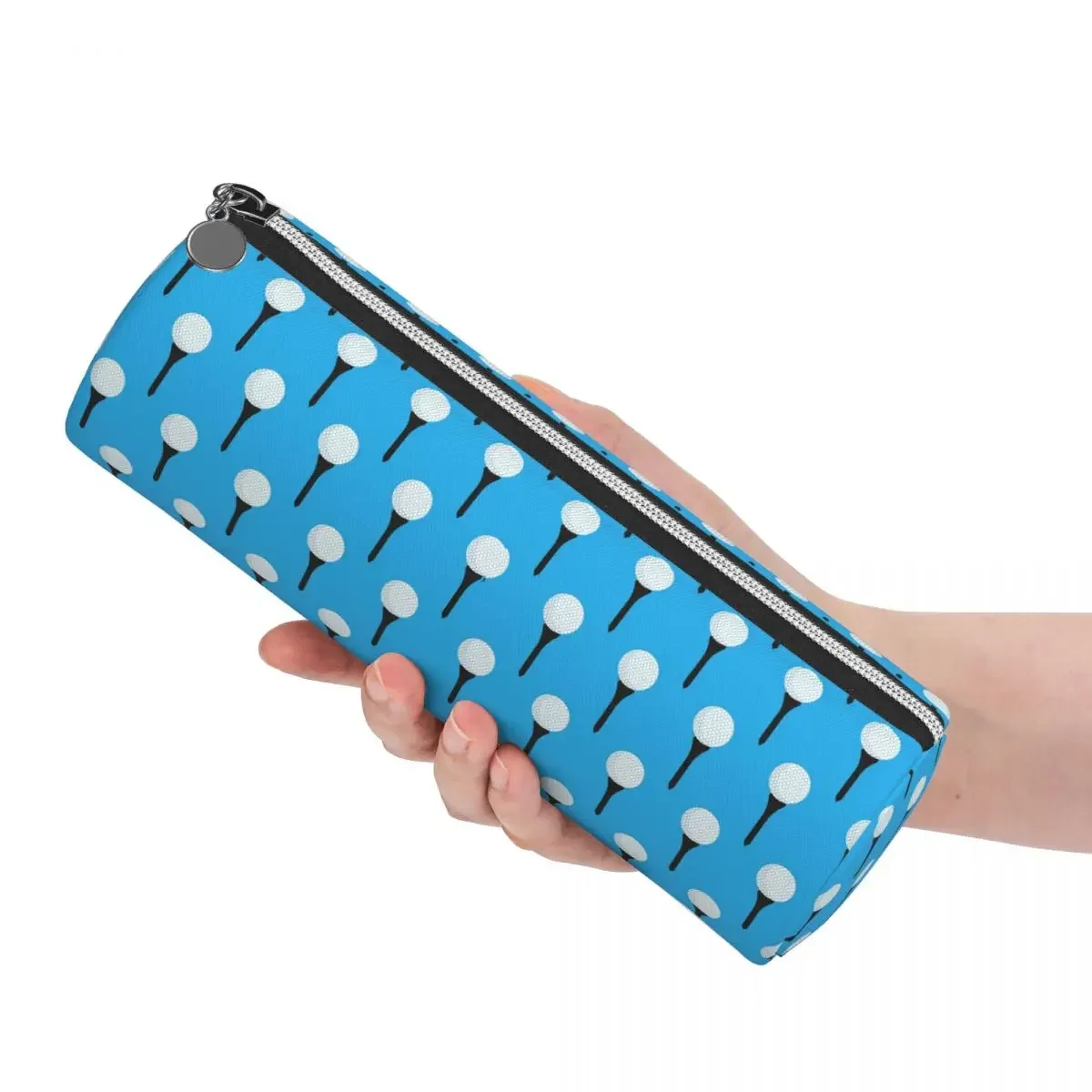 Golf Ball And Tee Pattern (Cyan Blue) Pencil Cases Pencil Pouch Cylinder Pen Box Pencil Bag for Boy Girl Gifts