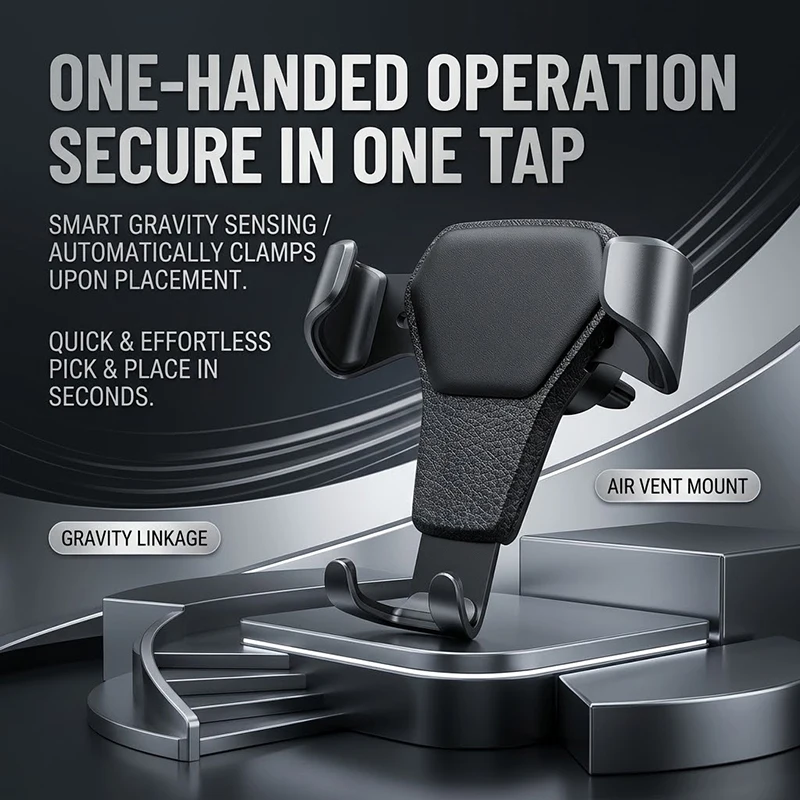 Car Mobile Holder Leather Texture Silicone Air Vent Mount Smart Gravity Phone Stand For iPhone 18 17 16 15 Pro Max For Samsung