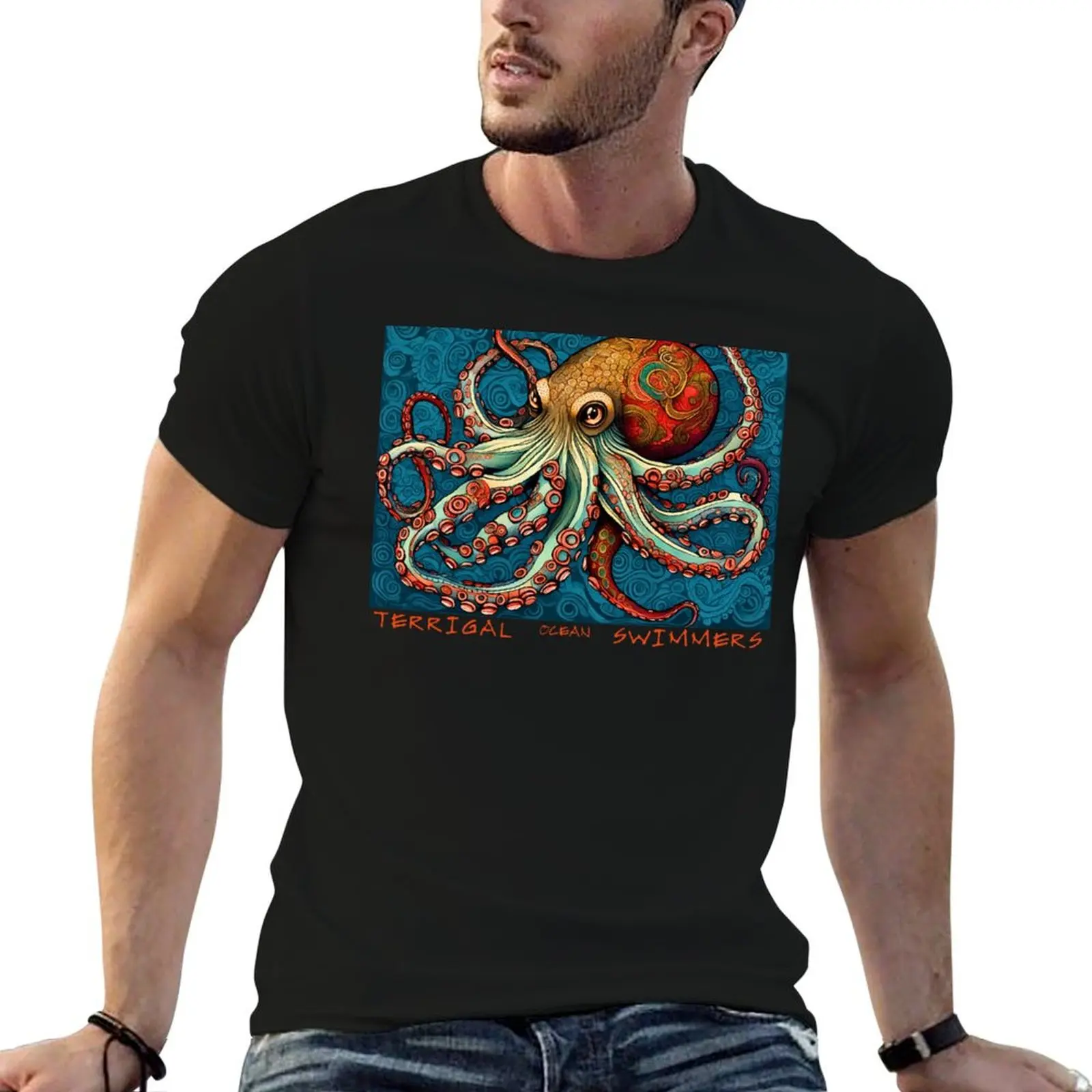 Футболка TERRIGAL Ocean Swimmers Octopus, повседневная футболка с защитой от скатывания ткани