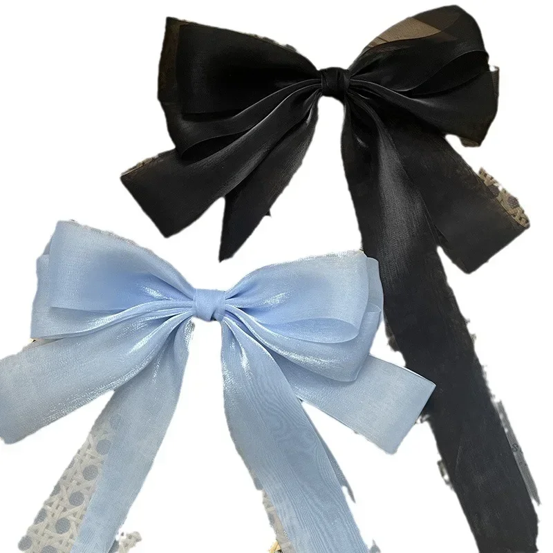 Apricot Large Bow Hair Clip Women Girls Chiffon Big Bow Hairpins Satin Barrette Women Ponytail Clip Hair Accessories Solid Color image 4
