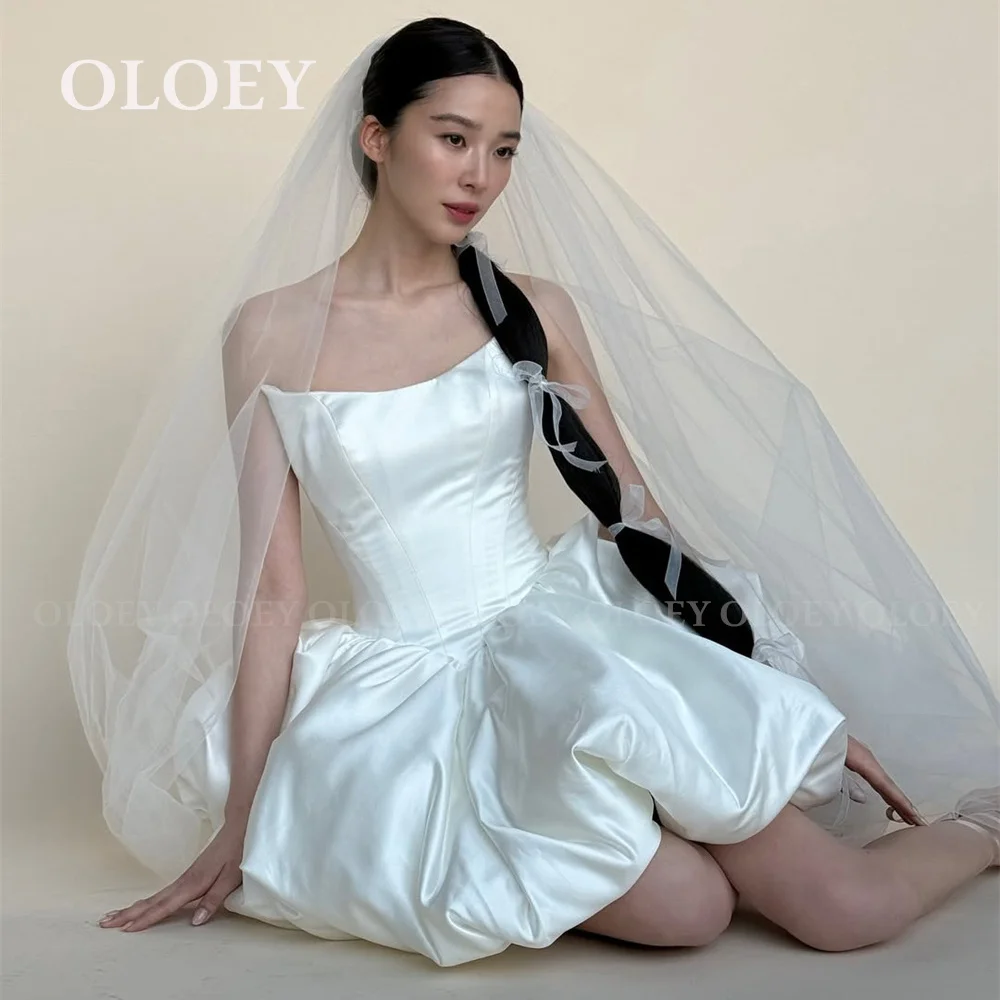 OLOEY Elegant Scoop Neck A Line Short Wedding Dress Korea Photo Shoot Sleeveless Puffy Mini Bridal Gown Women Customized