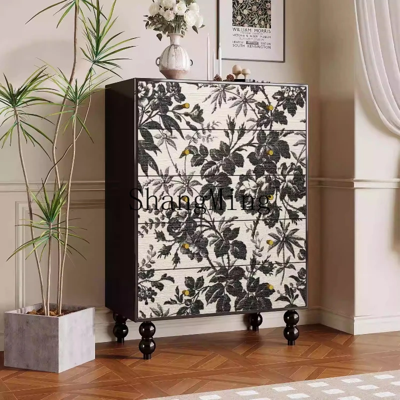 

ZYY medieval solid wood chest of drawers against the wall, sofa side cabinet, bedroom storage cabinet