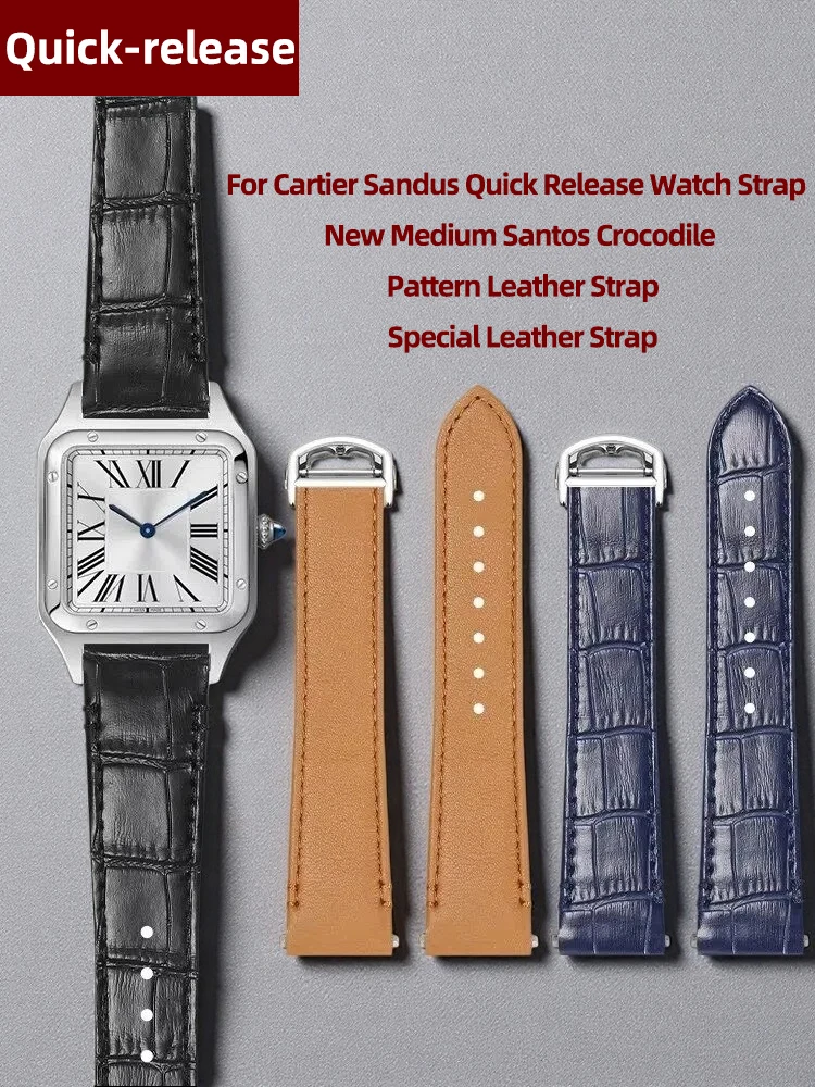For Cartier Santos Collection Medium/Large Santos Quick-Release Strap Men's WSSA0009 WSSA00010 Calfskin Leather Strap 19mm 21mm