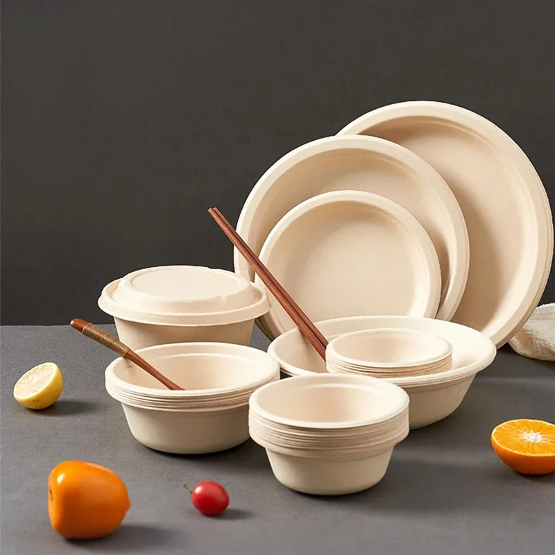 

50/100 шт. 350/500 мл одноразовые тарелки с сахарным тростом, экологически чистая бумажная тарелка для вечеринки, пикника, кемпинга, дня рождения, неотбеленная, разлагаемая