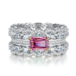 Luomansi 1CT Pink Mosonite Ring Female with Certificate S925 Silver Temperament Fine Jewelry Wedding Party Gift