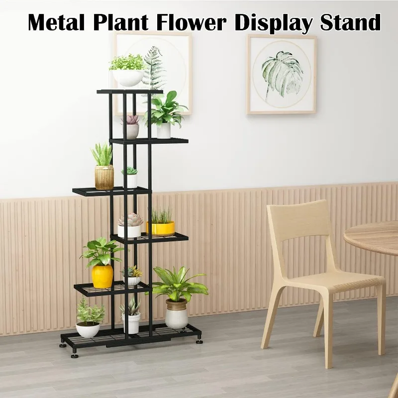 Metal Plant Stand, 6 Tier 12 Potted, Upgrade Multiple Plant Rack Shelf Organizer, Indoor Planter Display Shelving Unit for Patio