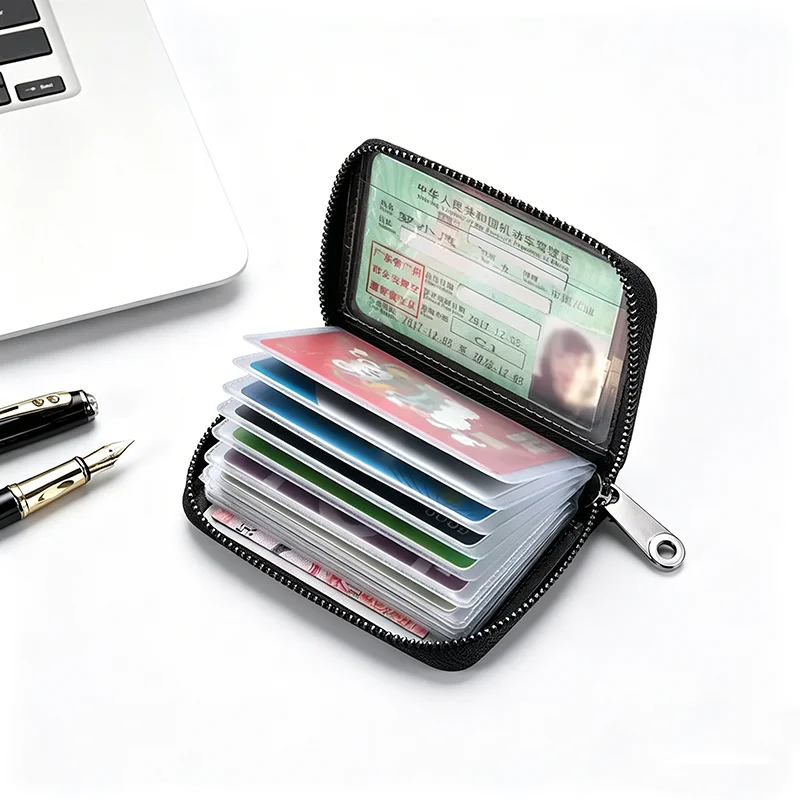 Slim Minimalist Unisex Card Holder Wallet with Zipper Coin Pocket Compact Credit Card Case Small Purse for Men and Women