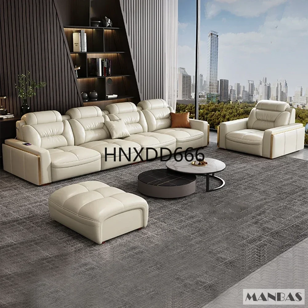 Premium Italian Genuine Leather Sectional Sofa Sets Couch Sofas with USB and Bluetooth Speaker - MANBAS Living Room Furniture