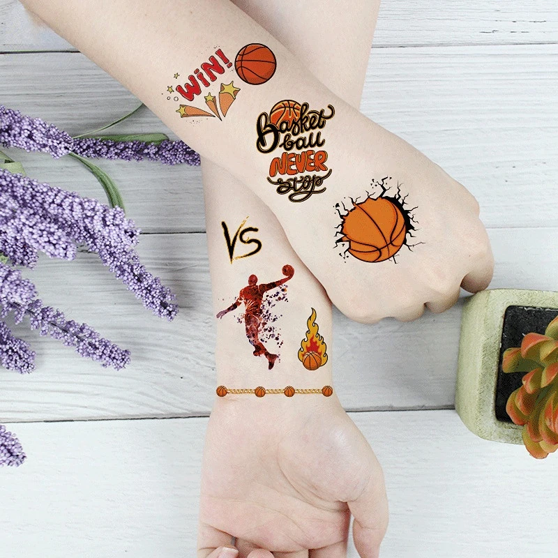 12Sheets Cartoon Basketball Rugby Football Baseball Temporary Tattoo Stickers Baby Shower Kid Body Sticker Tattoos Sport Party