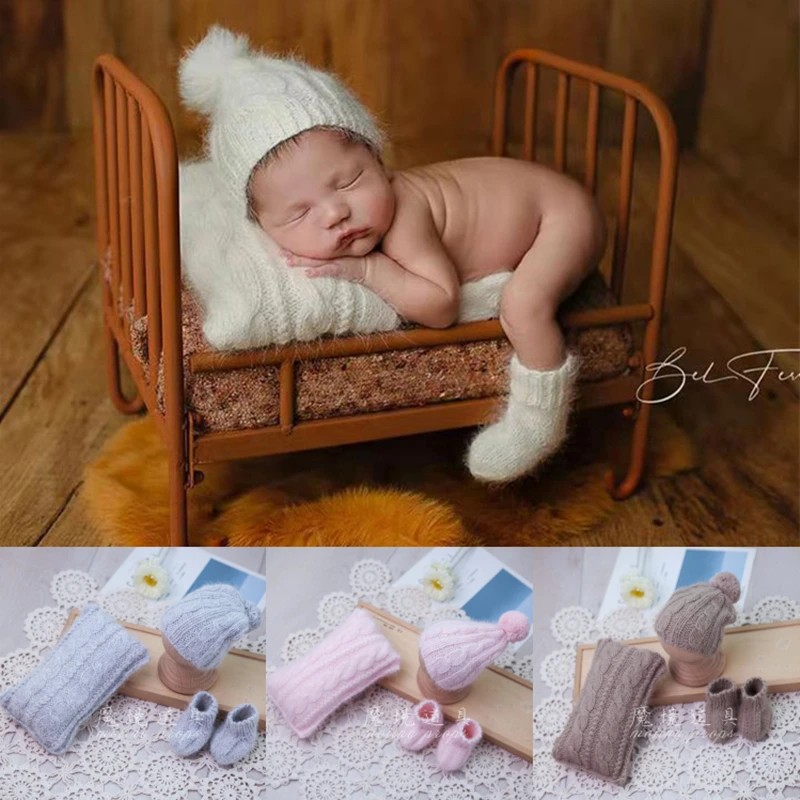 

Wool Soft Hat Pillow For Newborn Baby Photography Props Socks Handmade 3-piece Accessories Studio Shoots Photo Prop