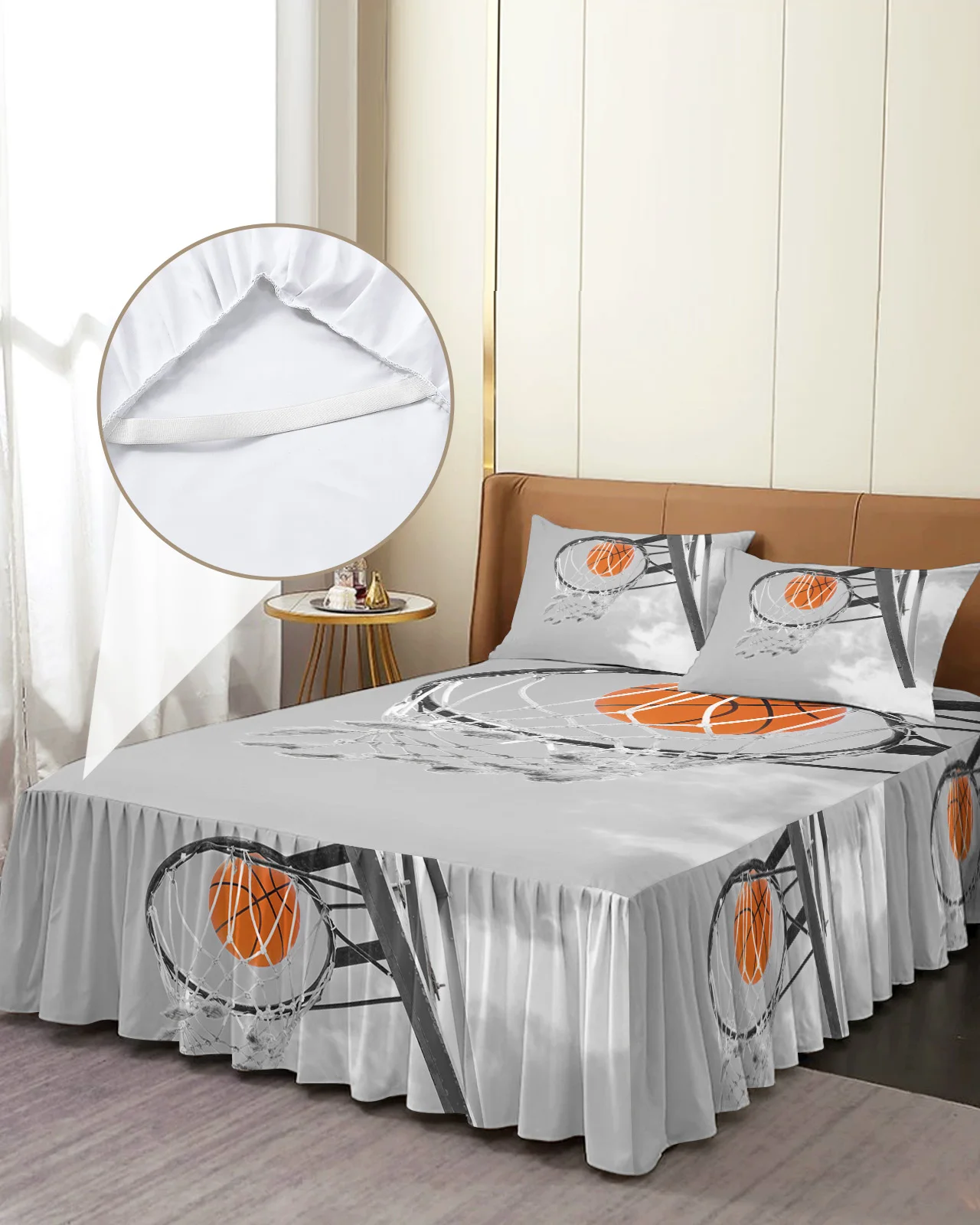 

Basketball Sport Shooting Grey Bed Skirt Elastic Fitted Bedspread With Pillowcases Mattress Cover Bedding Set Bed Sheet