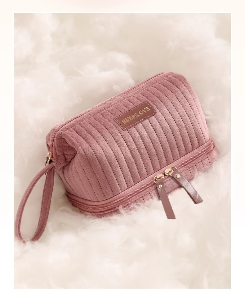 Tragbare Make-up-Organizer-Tasche, große Kapazität, Kosmetiktasche mit mehreren Fächern für Pinsel, Kosmetika, Reiseaufbewahrung – Detail 4