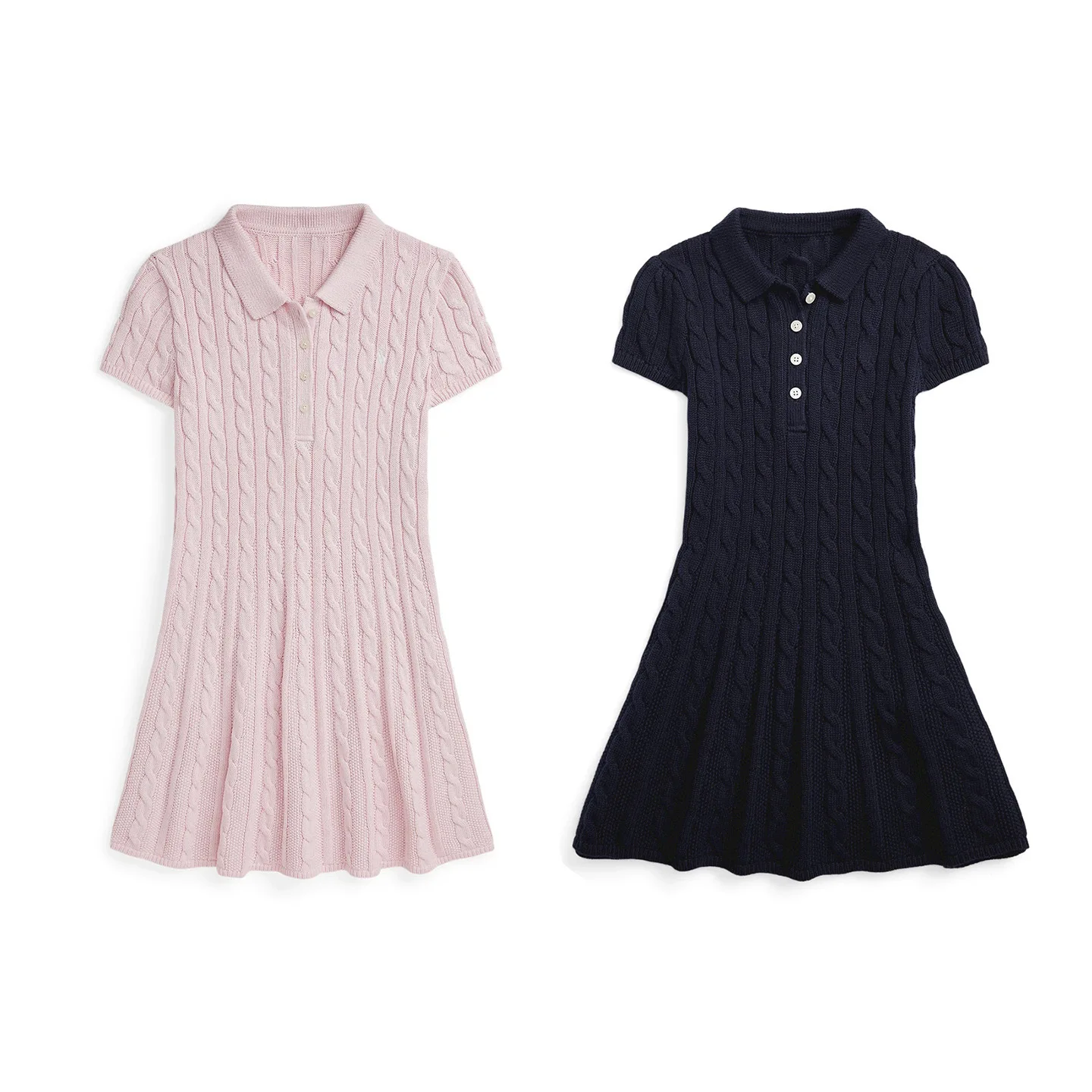 

Girl's Cable Knit Dress, 2026 New Spring Summer Short Sleeve A-Line Pleated Casual Dress Kids School Clothes