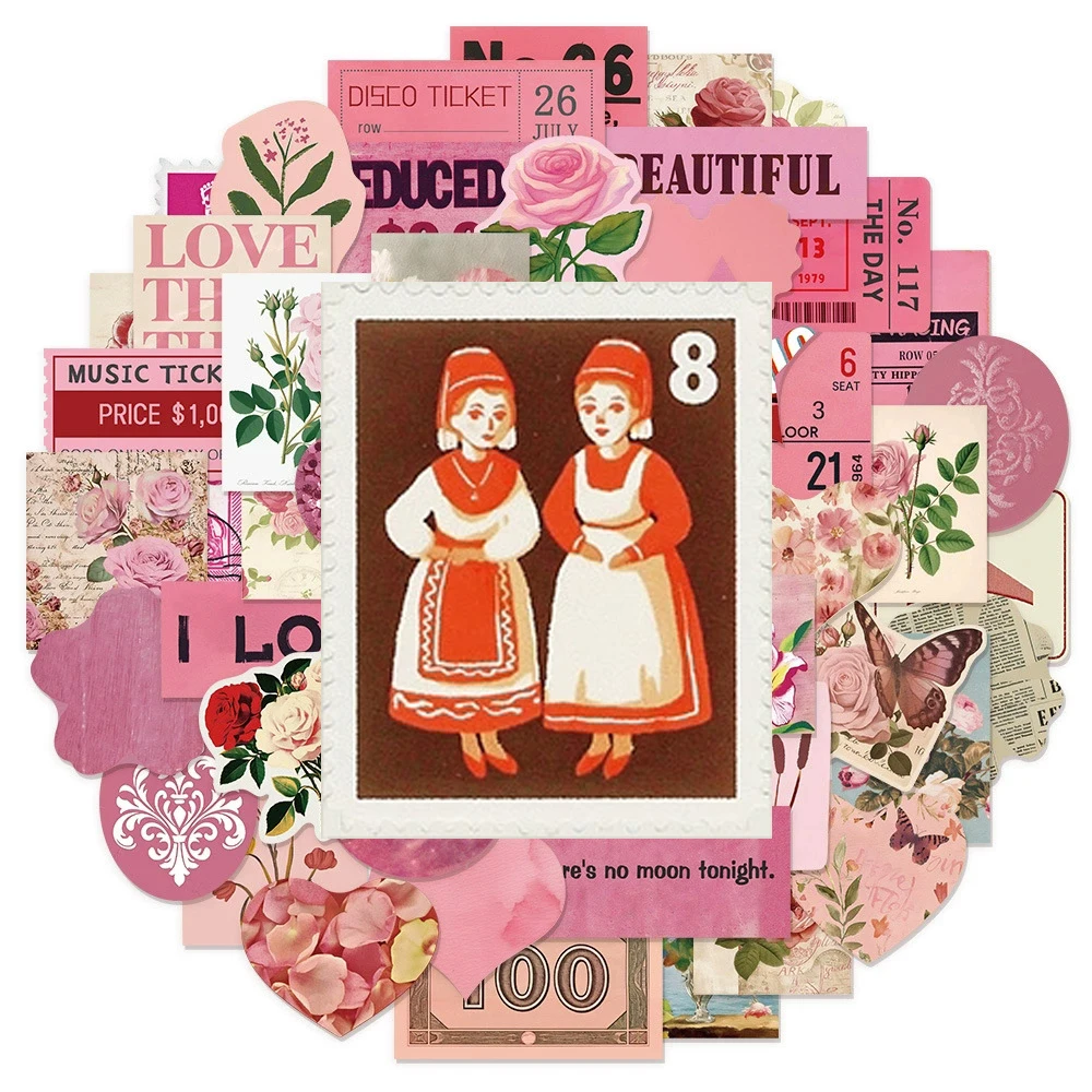 

10/30/50pcs Cute INS Style Pink Cartoon Stickers Retro Aesthetic Sticker Graffiti Stationery Phone Guitar Kawaii Girl Gift Decal
