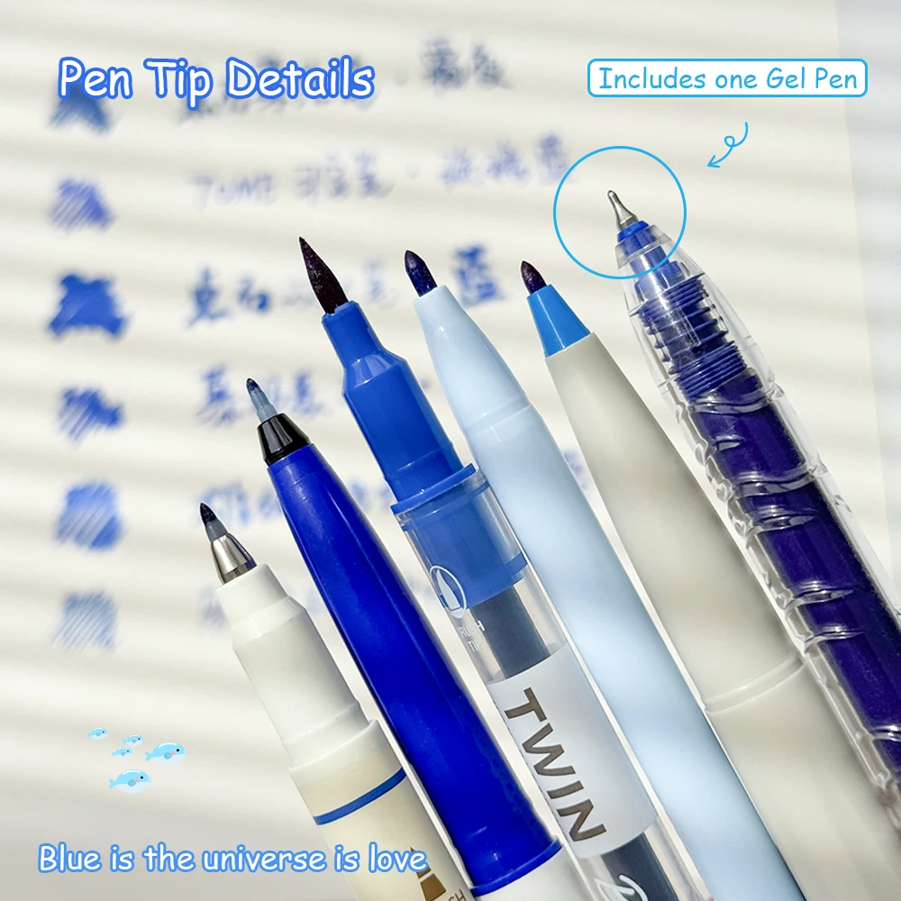 6 Pcs Creative Soft Tip Pens Calligraphy Marker Pens Multiple Tip Types Fine Line Drawing Pens Blue and Red Two Sets