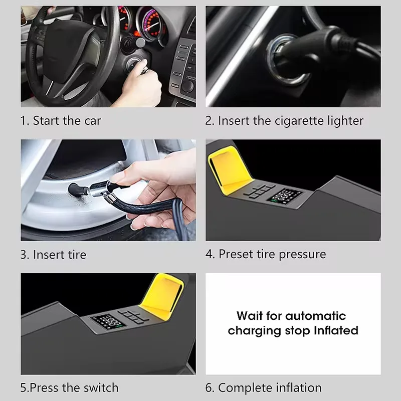 Tire Inflator Portable Air Compressor, DC 12V Tire Air Pump with LED and 150PSI Digital Pressure Gauge,Portable Tire Inflator