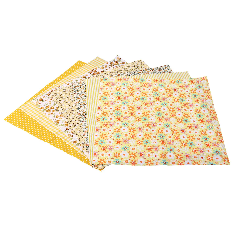 

7 Pcs Small Floral Yellow Cloth Set Quilted Fabric Checkered Comforter Quilting