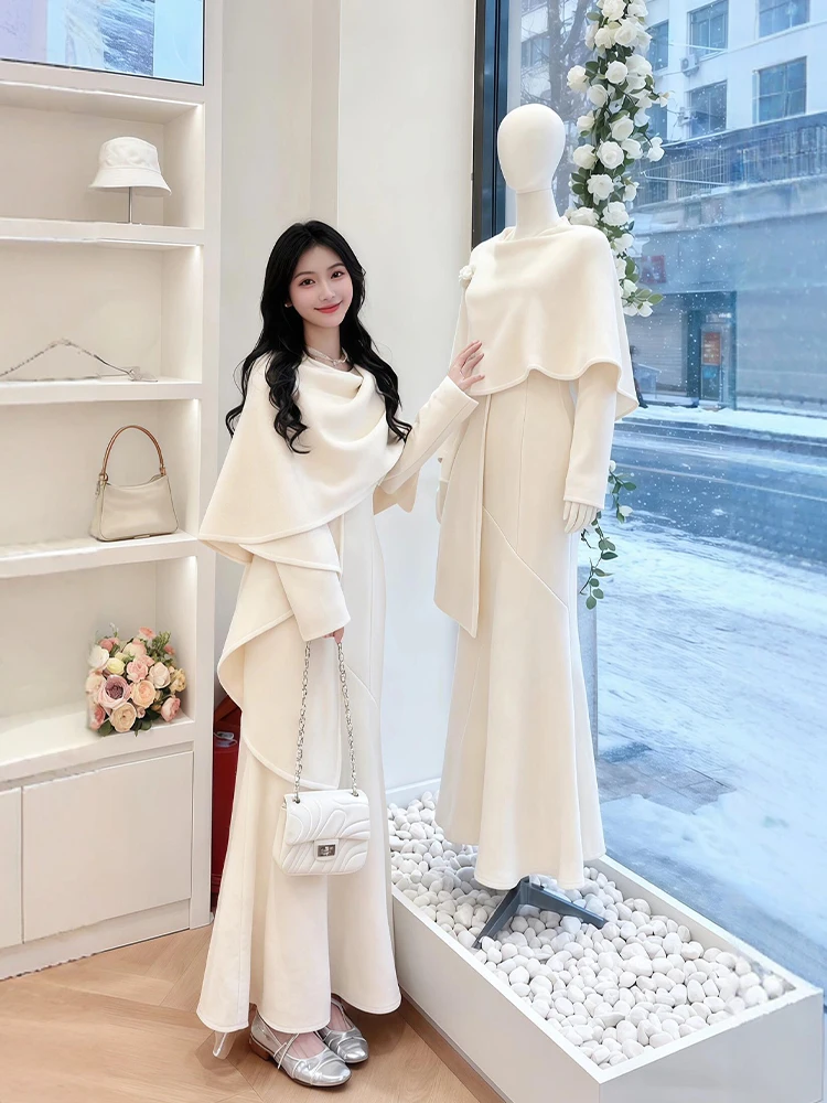 

Зимняя мода, женский плащ больших размеров, комплект Fi Tail Dr, высококачественная чувственная повседневная теплая полиэфирная ткань