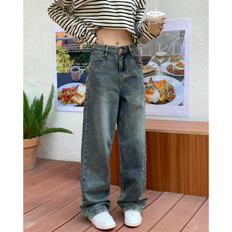 

Blue Jeans for Women NEW American High Waist Vintage Fashion Streetwear Wide Leg Jean 2023 Female Trouser Y2K Baggy Denim Pants