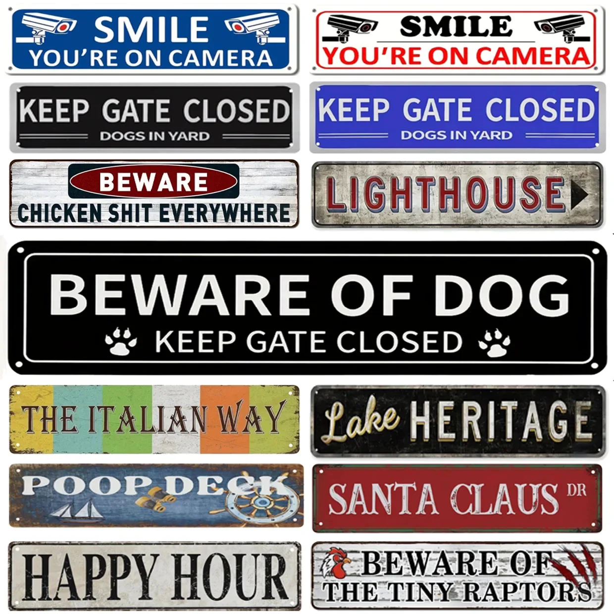 Beware of Dog Warning Vintage letreros de hojalata divertidos, letreros de Metal para Calle, señal de carretera campestre para pared del hogar, cafetería, Bar, cueva de hombre al aire libre