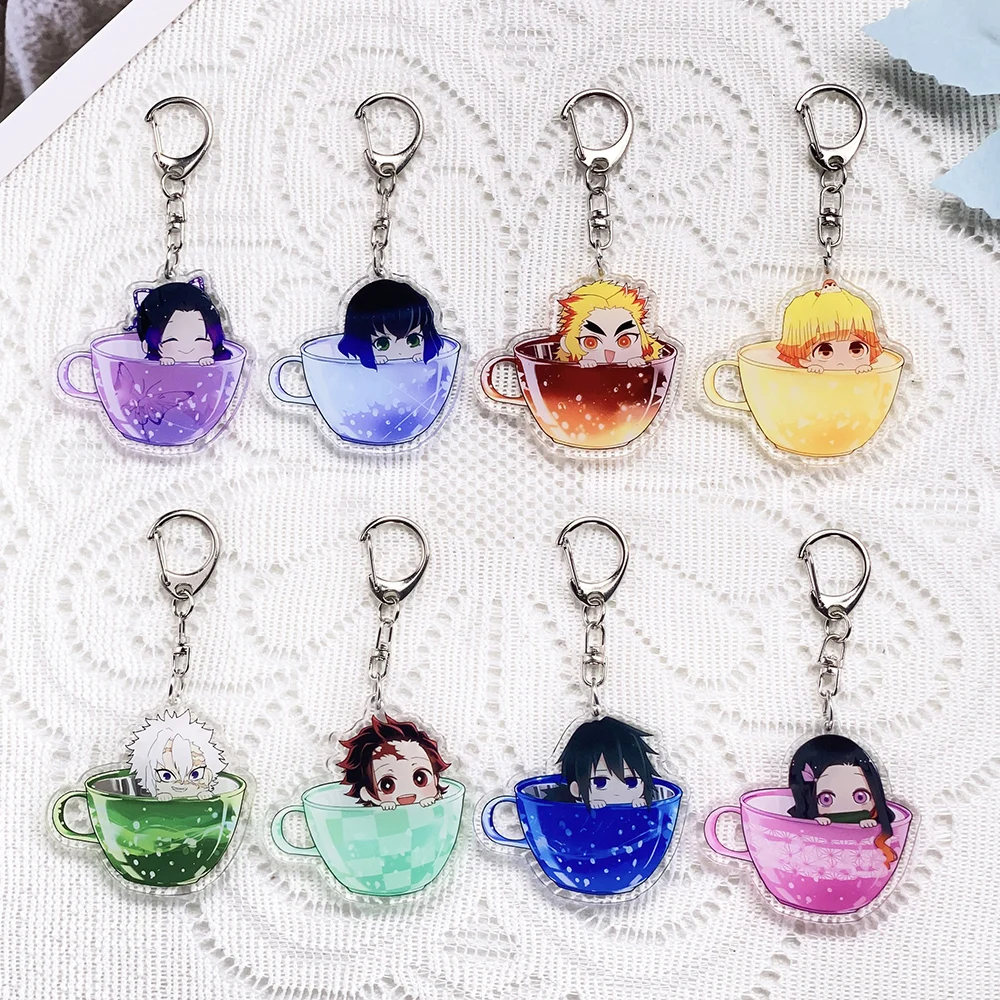 1/16PCS Anime Characters Demon Slayer Acrylic Car Keychain Accessories Keyrings Friends Gifts Funny Bag Charms Backpack Pendant
