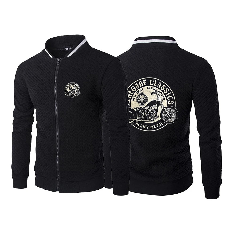 

New Spring Autumn Mens Vintage Glory Bounds Motorcycle USA Print Long Sleeve Jacket Sportswear Casual Zipper Sweatshirts Tops