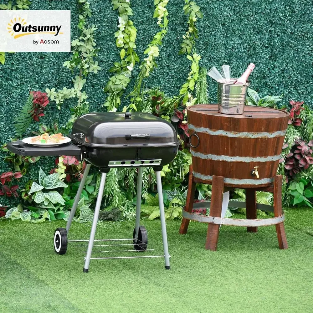 Portable Charcoal Grill with Foldable Sides and Bottom Shelf, BBQ Smoker on Wheels with Adjustable Vents, Ideal for Picnics, Cam