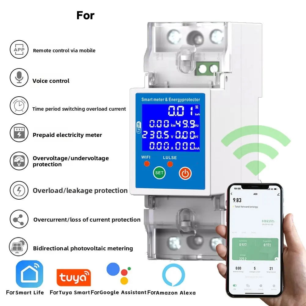 Smart RS485 WiFi meter protector leakage circuit breaker with remote control and programmable energy consumption tracking