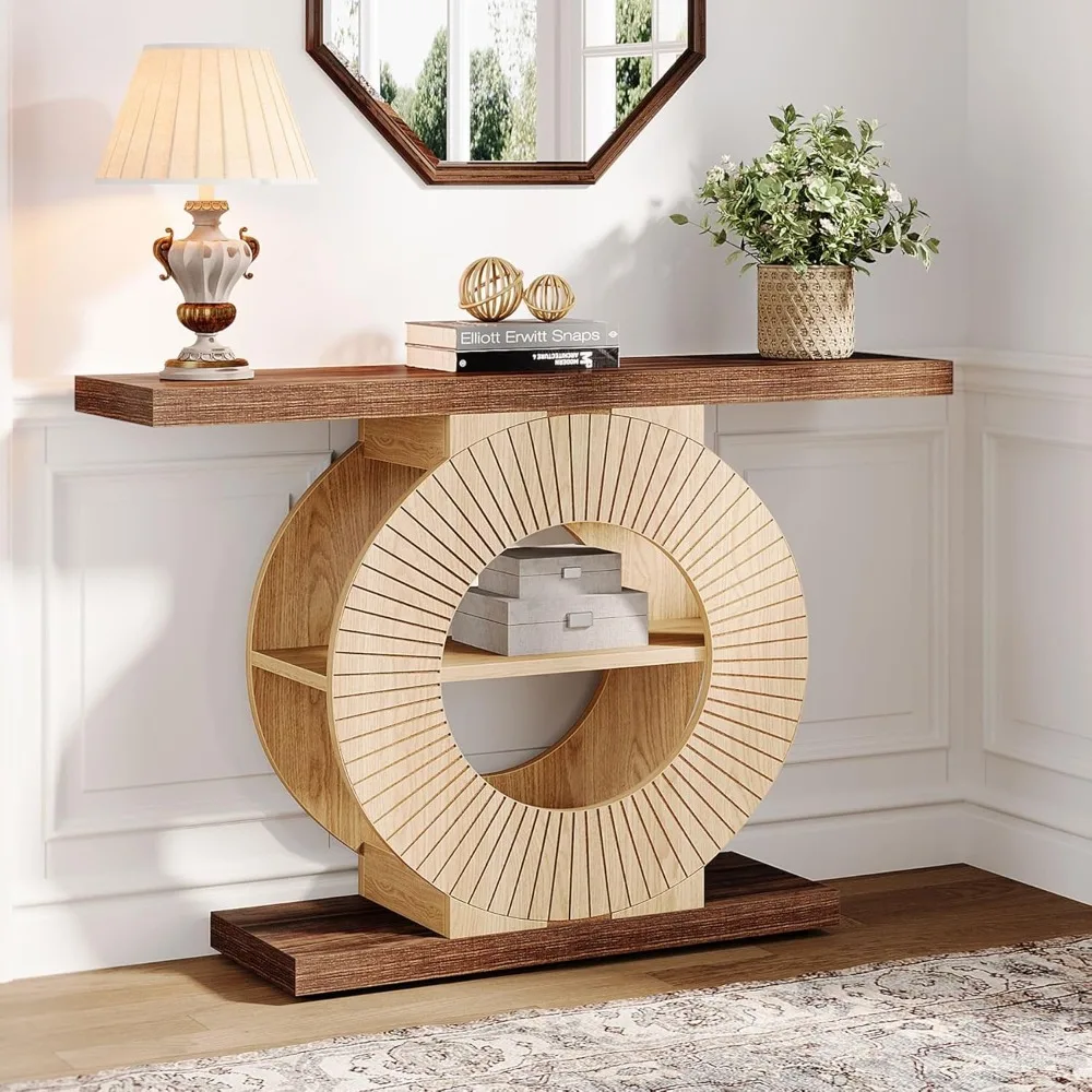 Modern Console Table with Storage,Entryway Sofa Table w/ Circle Base for Hallway
