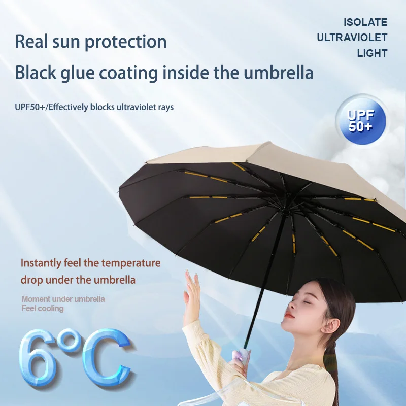 Umbrella 24 Ribs Auto Open Close Windproof UV Protection Compact Folding Sun Rain Dual Use Men Women Outdoor Travel Lightweight
