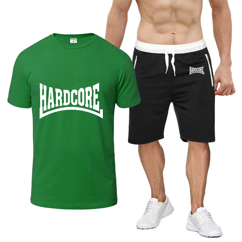 

2024 Hardcore Man New Summer Sport Printing Enght Color Short Sleeved Suit T-Shirt Comfortable Casual Short Trousers 2-piece Set