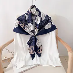 2024 Luxury Brand Square Scarf Design Shawl Wrap 90cm Print Twill Silk Women Hijab Female Foulard Headband Bandana