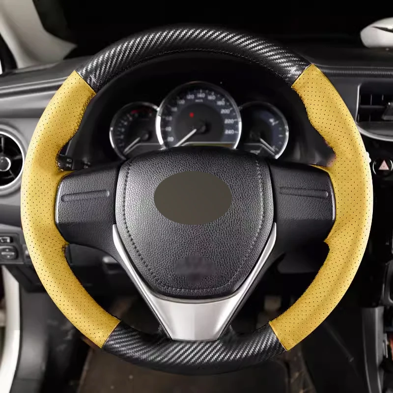 

Matt Carbon Fiber Yellow Leather Car Steering Wheel Cover Car Accessoires for Toyota Corolla Camry Wildlander Levin Avalon Rav4