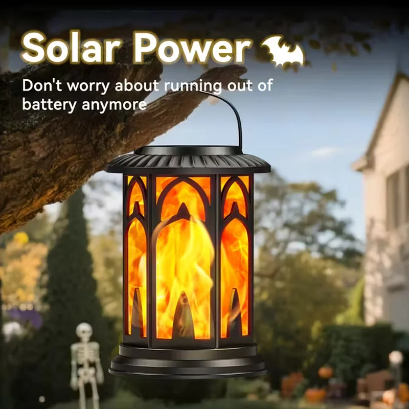 Solar Metal Flickering Flame LED Lantern Outdoor Hanging Solar Light for Yard Patio Garden Heavy Duty Christmas Decoration