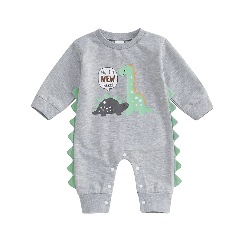 

Baby Boys Jumpsuit Long Sleeve Crew Neck Cartoon Dinosaur Print Casual Autumn Newborn Romper Clothes