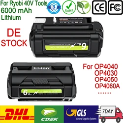 For Ryobi 40V Lithium-ion Battery 6000mAh Replacement Battery For Ryobi OP4040 OP4026 OP4030 OP4050 OP4060A Power Tool Battery