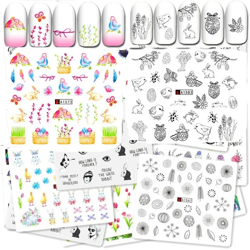 50 Blatt Wasserzeichen-Nagelaufkleber, Mix-Designs, Wassertransfer, Nagelkunst-Abziehbilder, DIY, Dekoration für den Salongebrauch