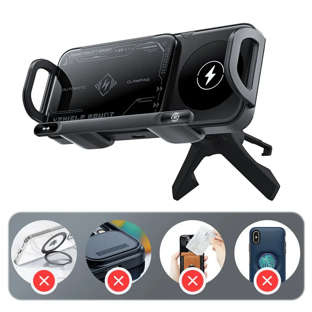 

Car Wireless Charger 15W Dual Coil Fast Charging Cell Phone Holder Air Vent Cell Phone Mount for Smartphone/Pad/Foldable Phone