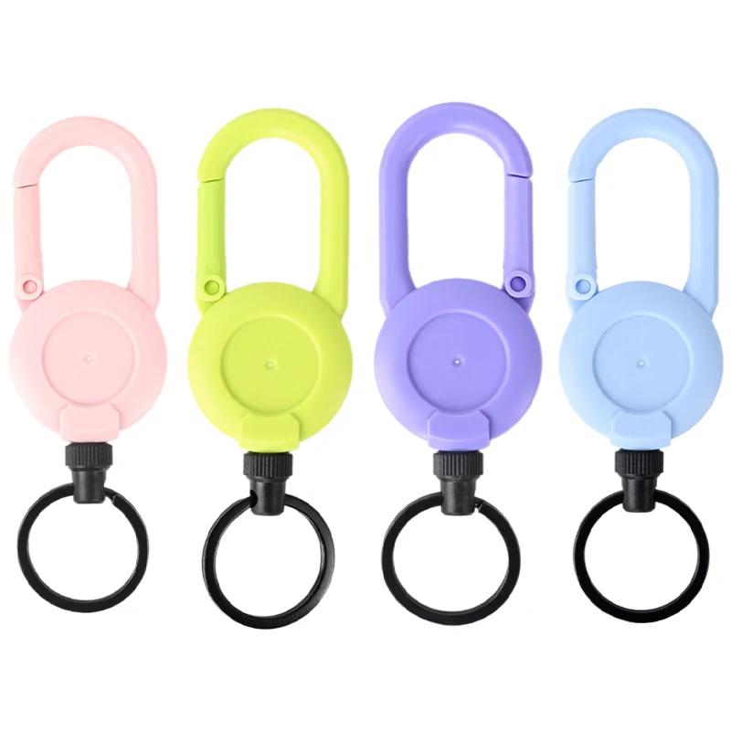 Macaron Color Automatic Retractable Wire Rope Antitheft Easy-to-pull Buckle Rope Elastic Keychain Sporty Retractable Key Ring