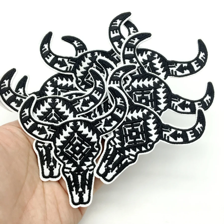 Parches bordados cabeza de toro negro estilo vaquero occidental - imagen 4
