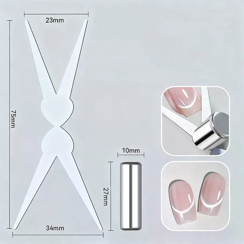Unhas grandes em forma de y de duas cabeças, formato francês, forte ímã de olho de gato, folha de ferro, esmalte em gel para arte em unhas, efeito magnético, manicure