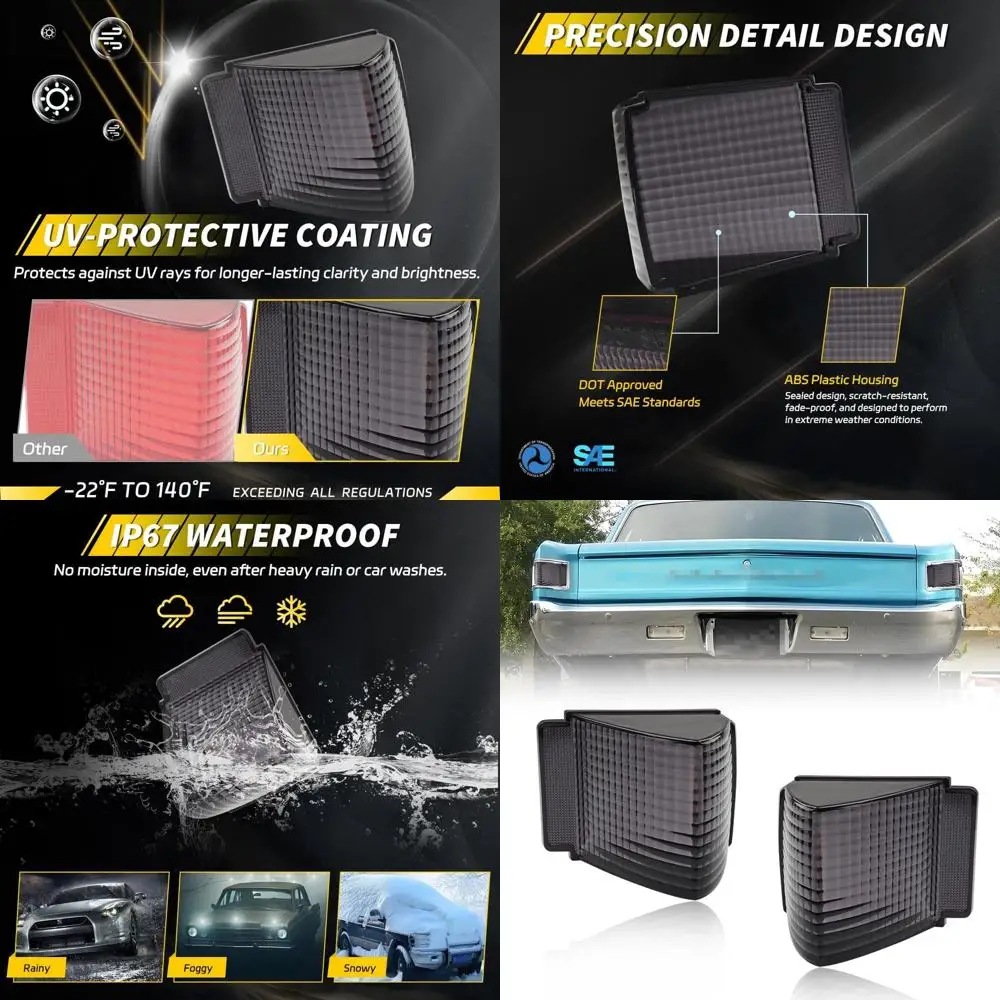 

Smoked Lens for 1967 Chevy Chevelle Tail Light, DOT & IP67 Rated, Waterproof, 2-Pack, No Bulbs Included