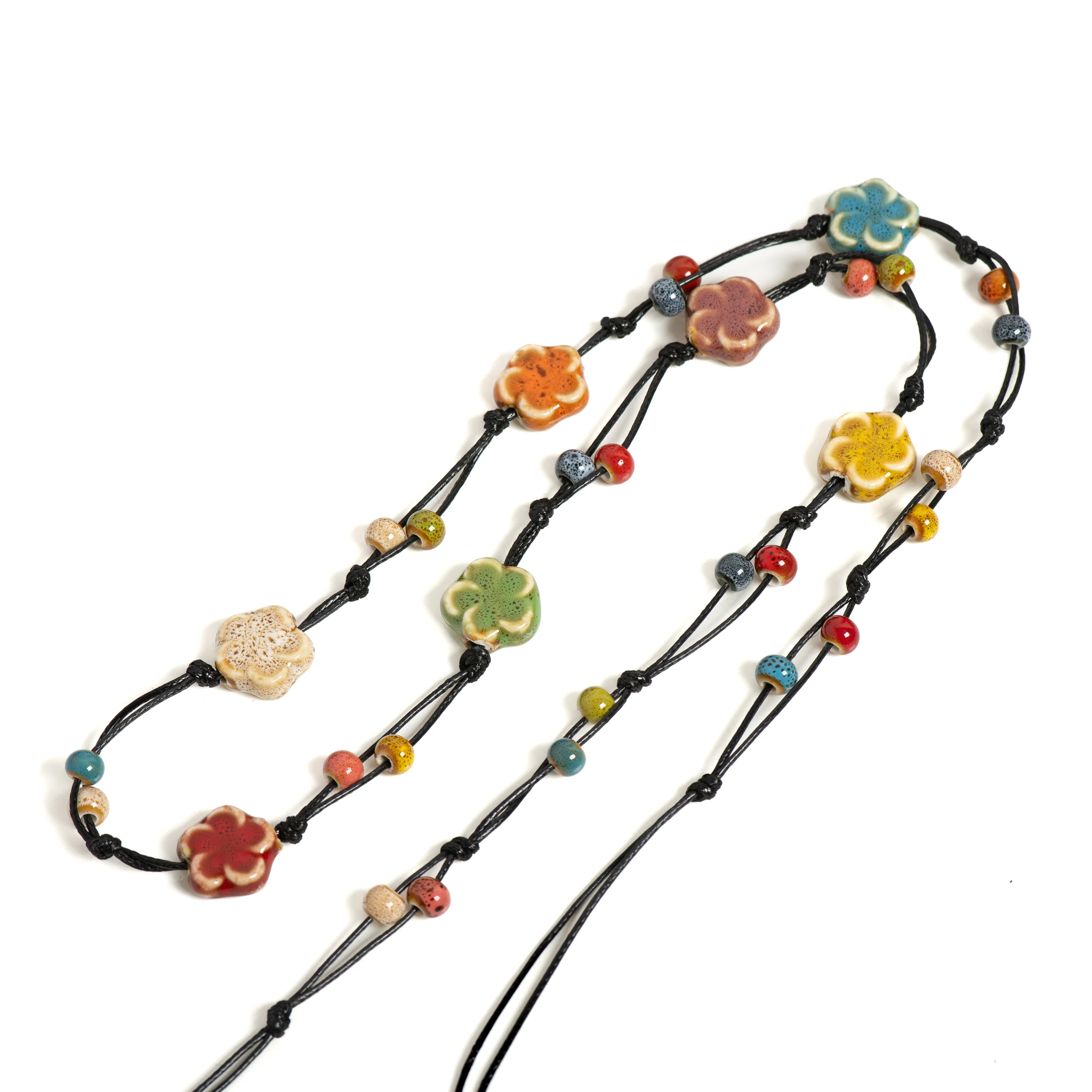 Handmade Colorful Melon Petal Ceramic Necklace Bracelet Dual-use Adjustable Cord Bohemian Jewelry 1 Piece S001163