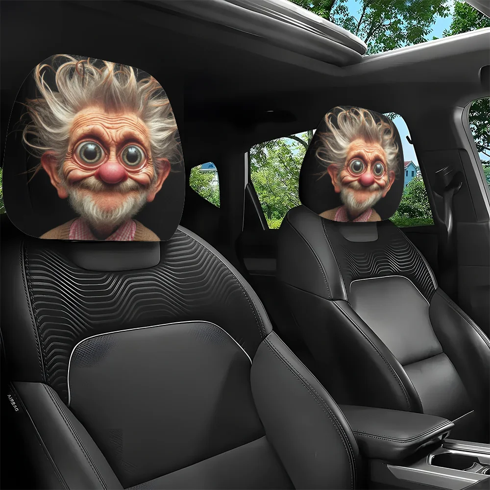 

Universal Cartoon Elderly Man Pattern Car Headrest Cover 2Pcs Non-woven Washable Easy Install Durable Stylish Auto Interior