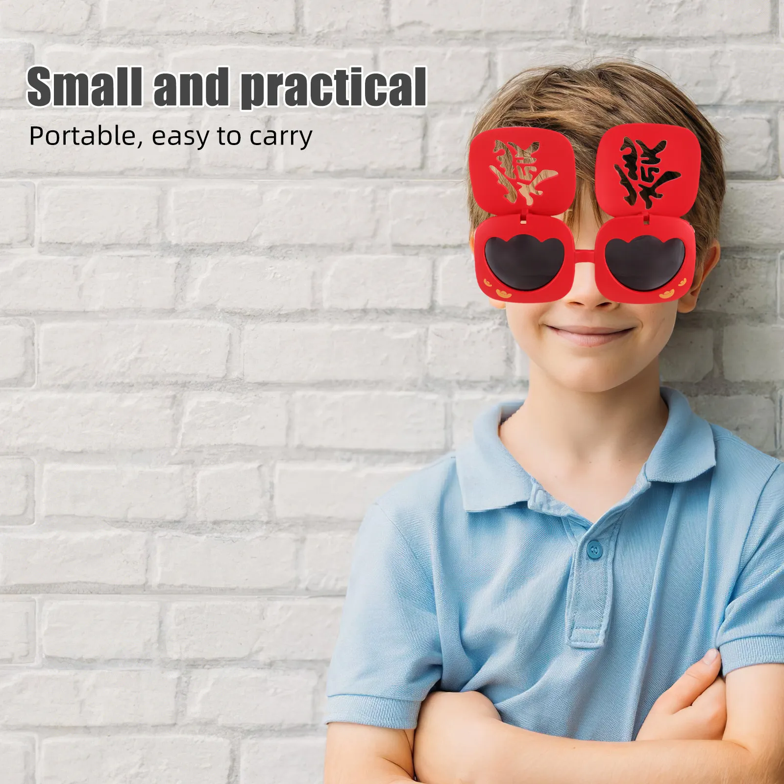 1Pair Polarized Sunglasses Stylish Red Square Frame Glare Reduction Lucky Charm Design for Everyday Wear