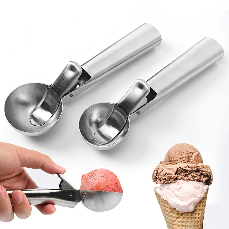 Ice Cream Scoops Stacks Stainless Steel Ice Cream Digger Non-Stick Fruit Ice Ball Maker Watermelon Ice Cream Spoon Tool 1pcs